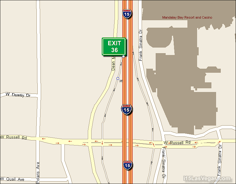Map of Exit 36 South Bound on Interstate 15 Las Vegas at Russell Rd. SR 594