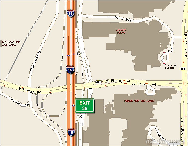 Map of Exit 39 North Bound on Interstate 15 Las Vegas at Spring Mountain Rd.