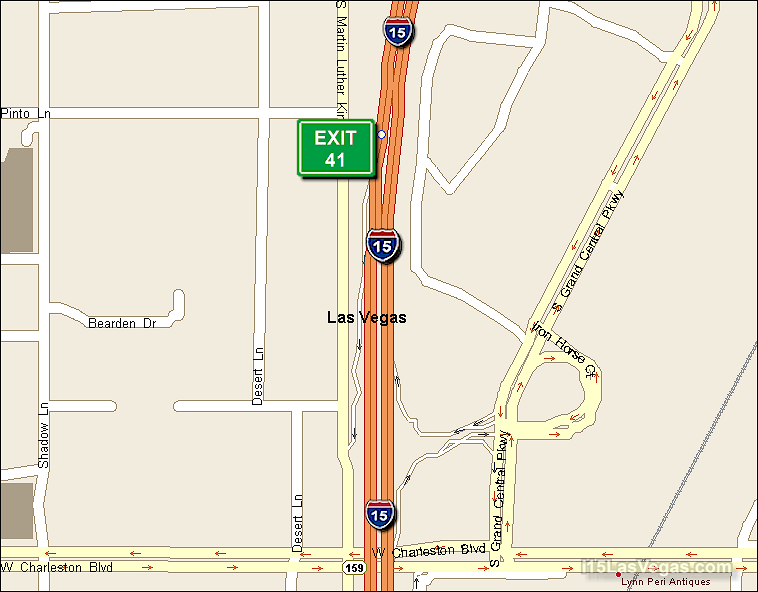 Map of Exit 41 South Bound on Interstate 15 Las Vegas at Charleston Blvd. SR 159
