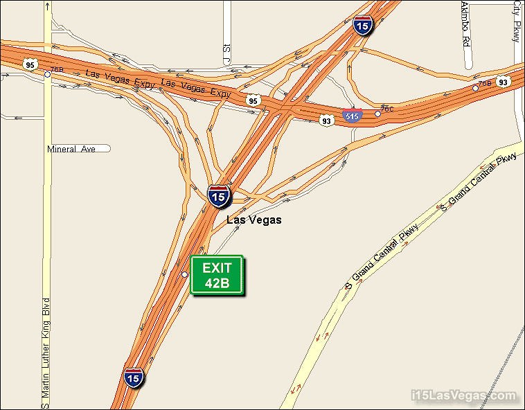 Map of Exit 42B North Bound on Interstate 15 Las Vegas at i-515