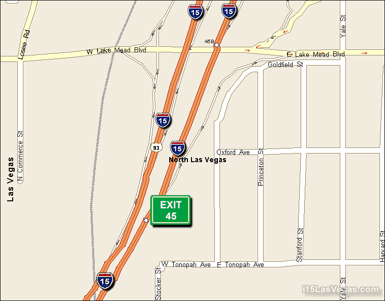 Map of Exit 45 North Bound on Interstate 15 Las Vegas at Lake Mead Blvd. SR 147