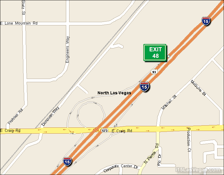 Map of Exit 48 South Bound on Interstate 15 Las Vegas at Craig Rd. SR 573