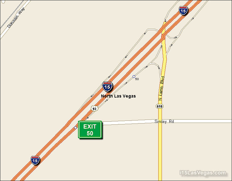 Map of Exit 50 North Bound on Interstate 15 Las Vegas at Lamb Blvd. SR 610