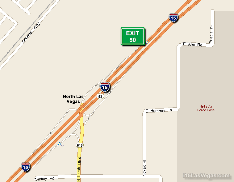 Map of Exit 50 South Bound on Interstate 15 Las Vegas at Lamb Blvd. SR 610