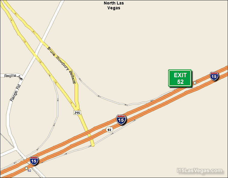 Map of Exit 52 South Bound on Interstate 15 Las Vegas at CR 215