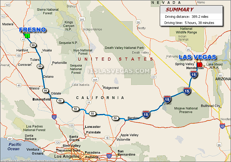 Fresno To Las Vegas Driving Distance Map