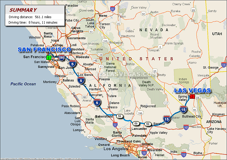 san francisco karta San Francisco to Las Vegas Driving Distance Map san francisco karta
